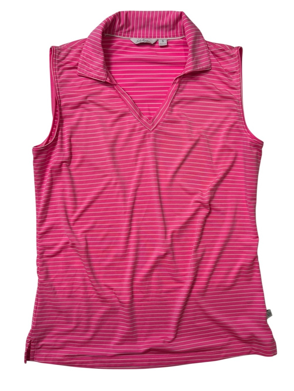 WAT25 {Lady Hagen} Pink White Stripe V-Neck Tank Top Golf Polo Shirt